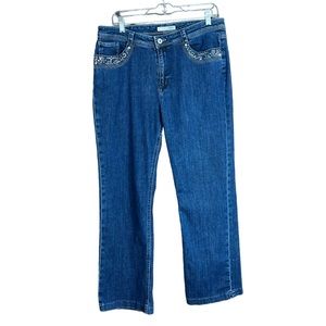 Chico's Platinum Sonvino Embellished Straight Leg Jeans Women's Size 2.5 Short